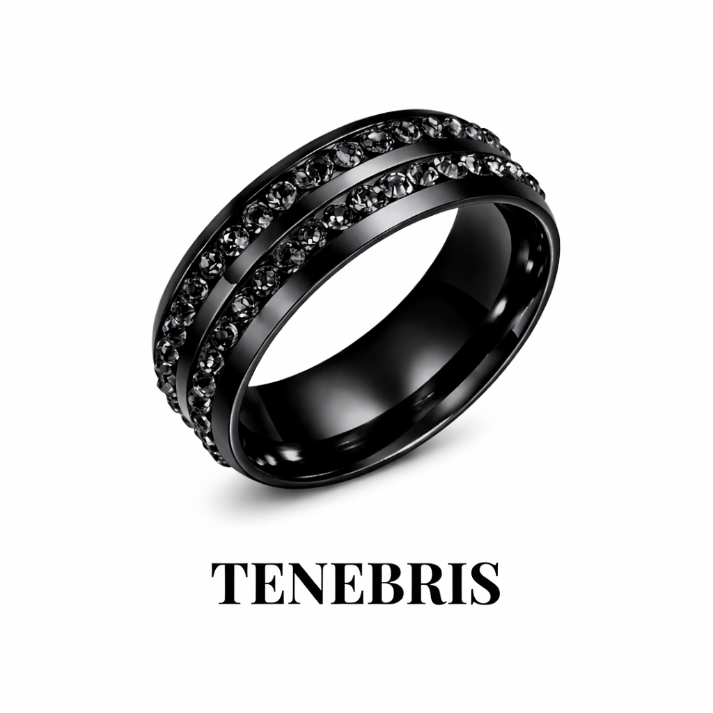 dark alternative couples rings set NOXARIS detail shot