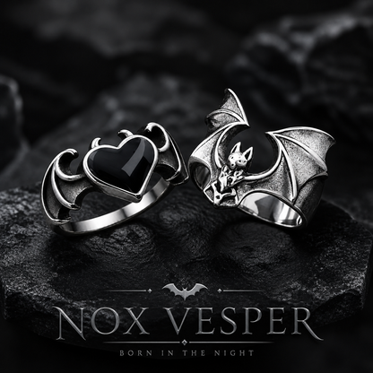 dark alternative couples rings matching set silver