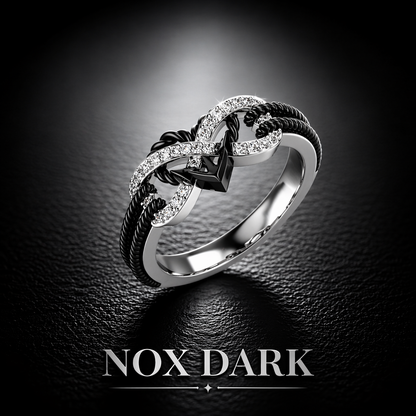 dark alternative gothic couples ring set NOXARIS close up